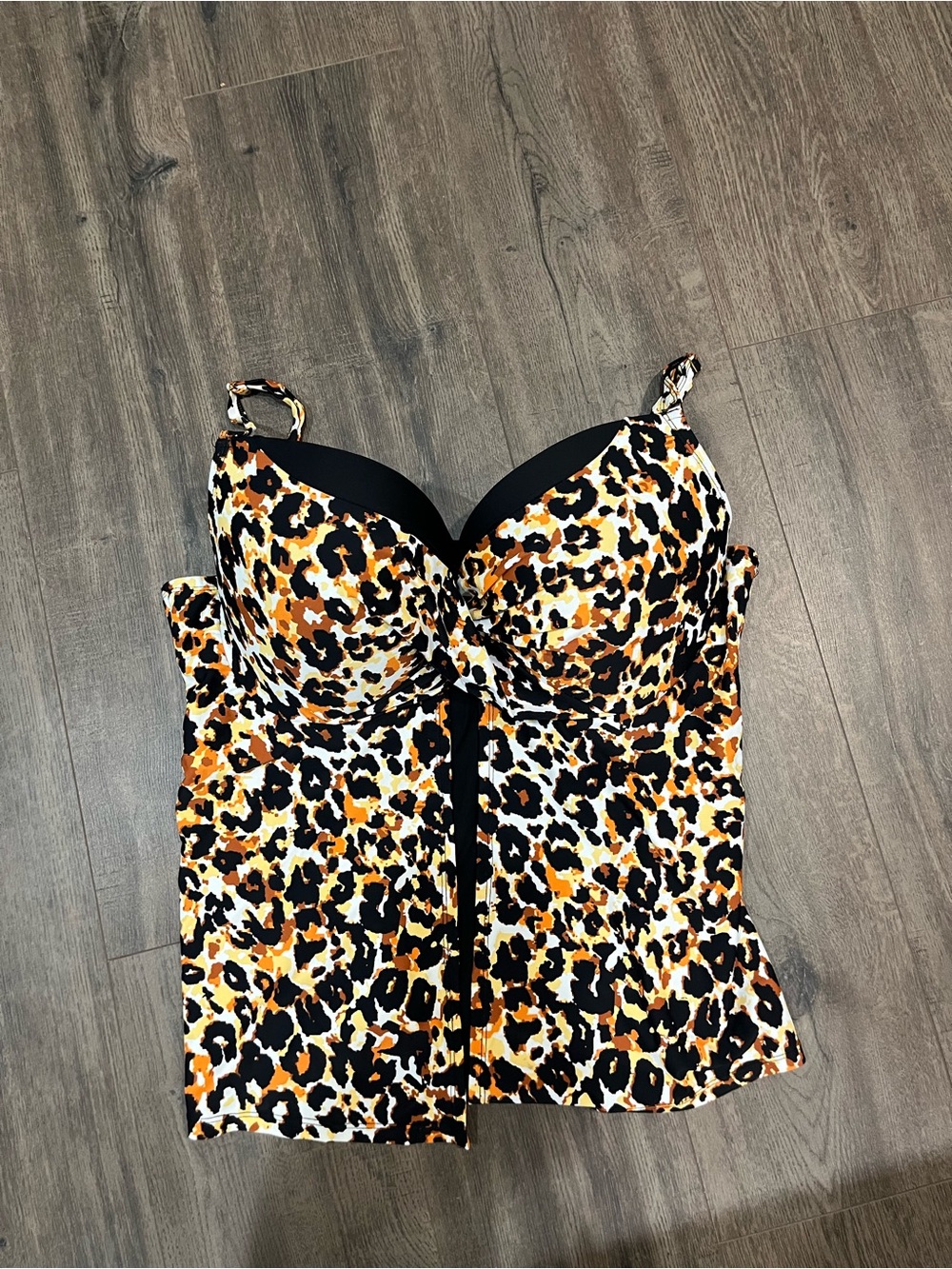 Leopard Print Bustier Swim Top - Black & Tan
